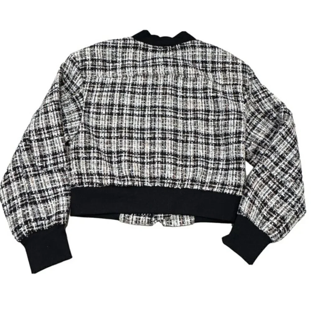 Walter Baker Raina Short Zip Jacket XS Montauk Tweed Black/White NWT MSRP $248